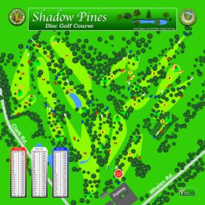 Shadow Pines disc golf course sign.